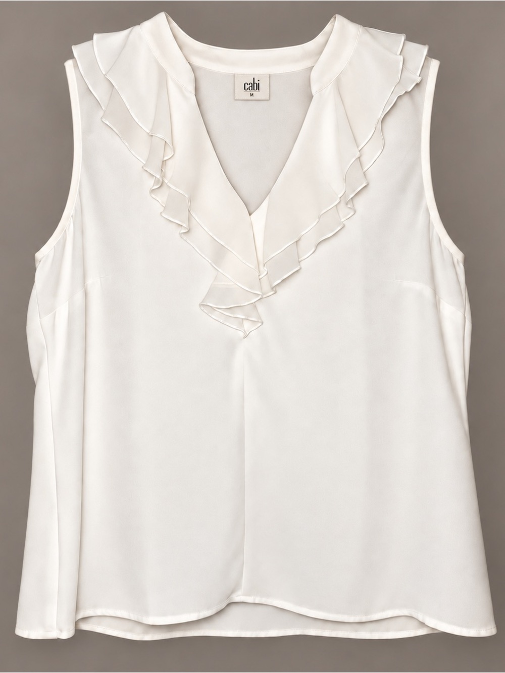 CAbi White Ruffle V-Neck Sleeveless Camisole